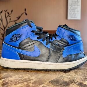 Nike Air Jordan Retro 1 Mid Hyper Royal Black White Basketball Shoes Sneaker 9.5